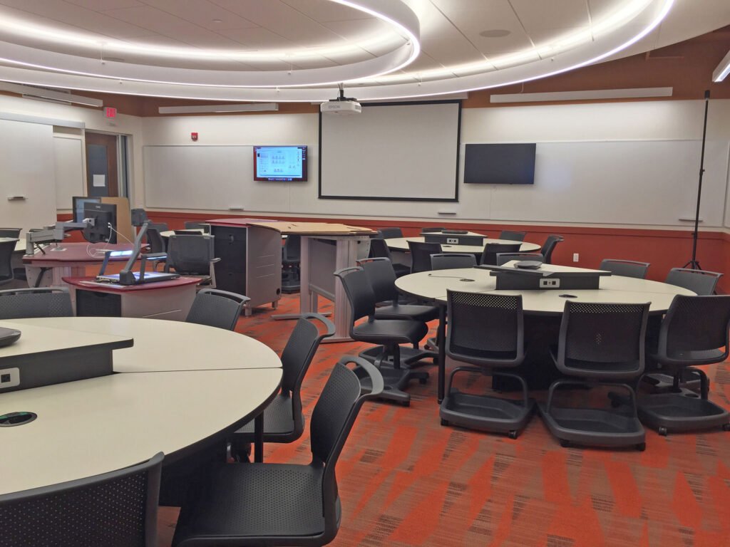 Furniture installation at Rutgers University featuring the Active Learning Cluster and Axil Z.