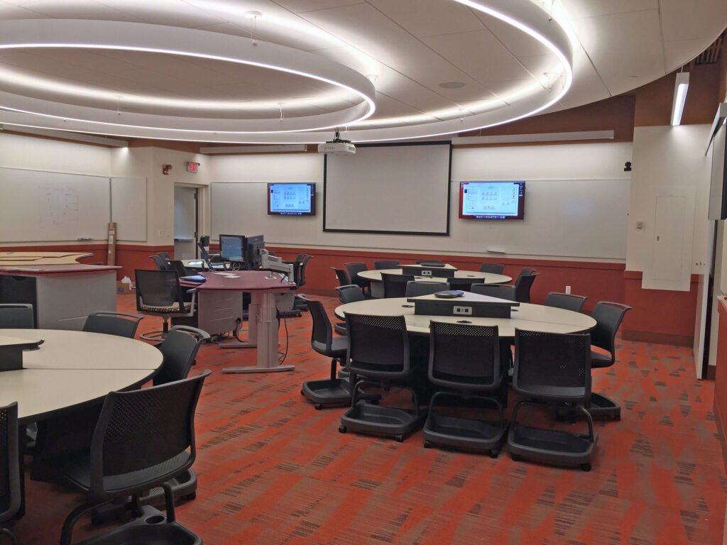 Furniture installation at Rutgers University featuring the Active Learning Cluster and Axil Z.