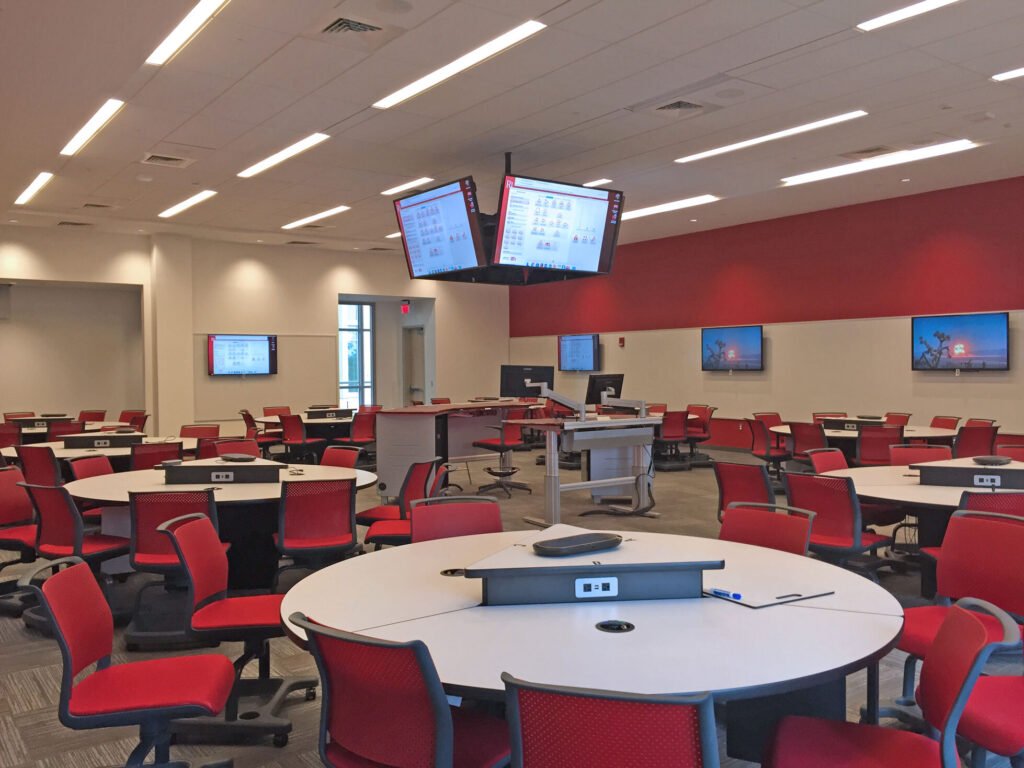 Furniture installation at Rutgers University featuring the Active Learning Cluster and Axil Z.