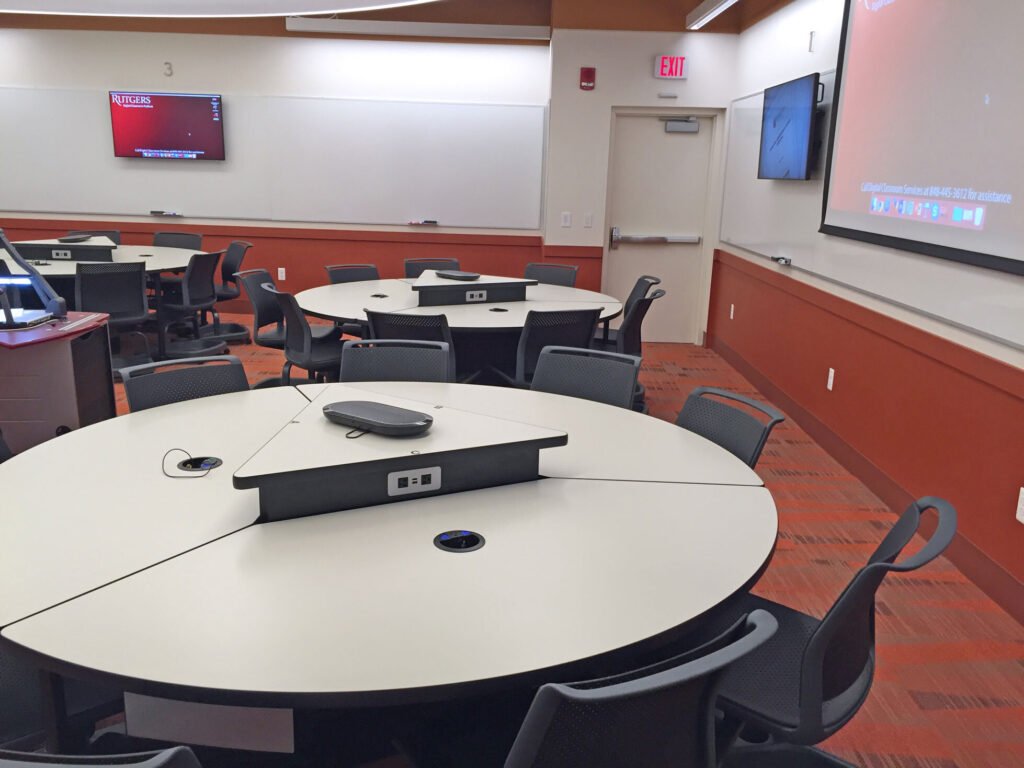Furniture installation at Rutgers University featuring the Active Learning Cluster and Axil Z.
