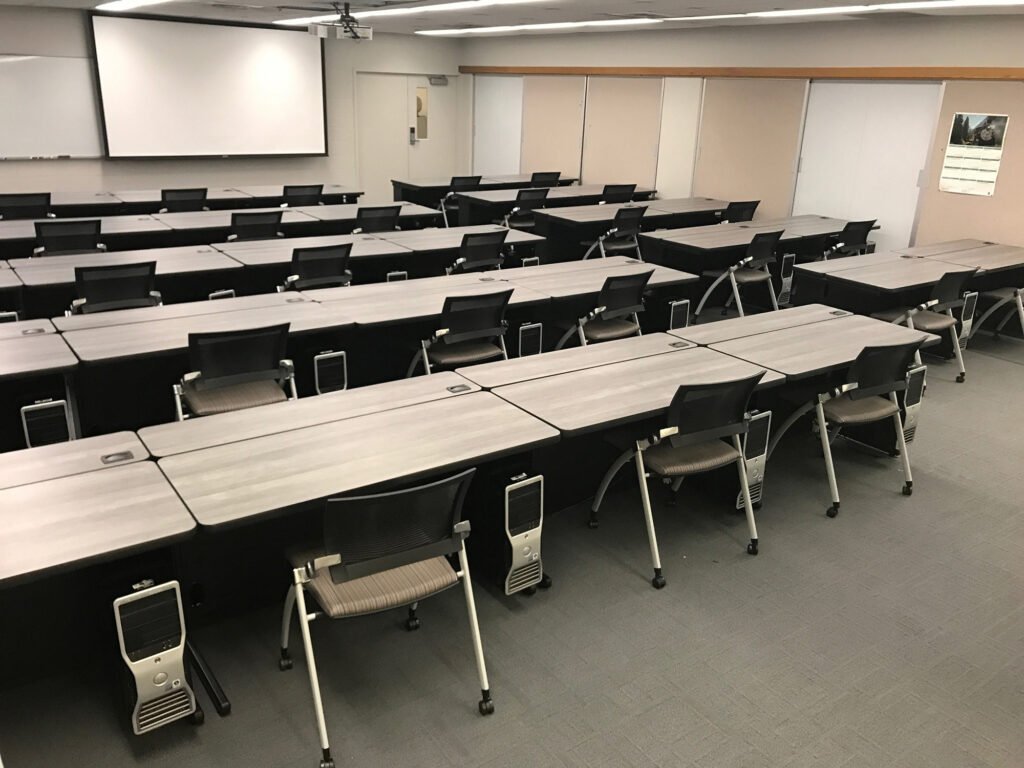 Furniture installation at Indiana State University featuring the RACK2 Fixed CPU Holder and Hide-Away LCD Table.