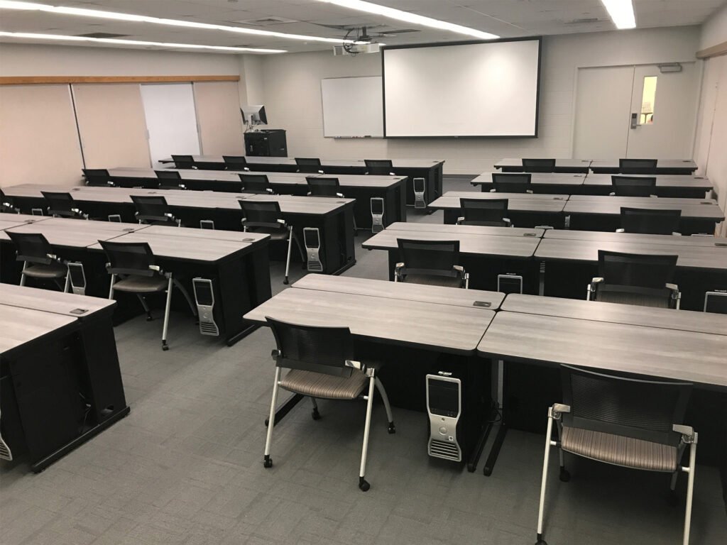 Furniture installation at Indiana State University featuring the RACK2 Fixed CPU Holder and Hide-Away LCD Table.