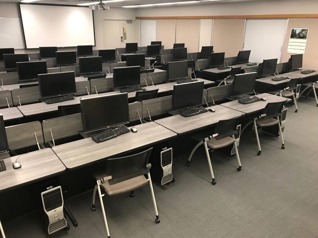 Furniture installation at Indiana State University featuring the RACK2 Fixed CPU Holder and Hide-Away LCD Table.
