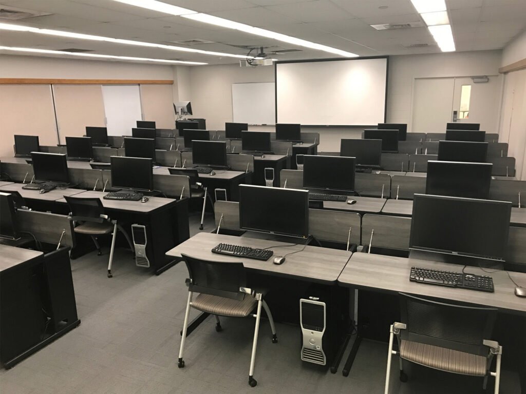 Furniture installation at Indiana State University featuring the RACK2 Fixed CPU Holder and Hide-Away LCD Table.