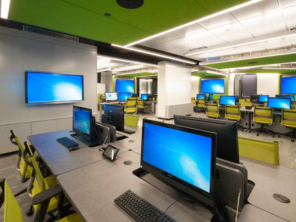 Furniture installation at Rice University featuring the Hide-Away LCD Table and Node.
