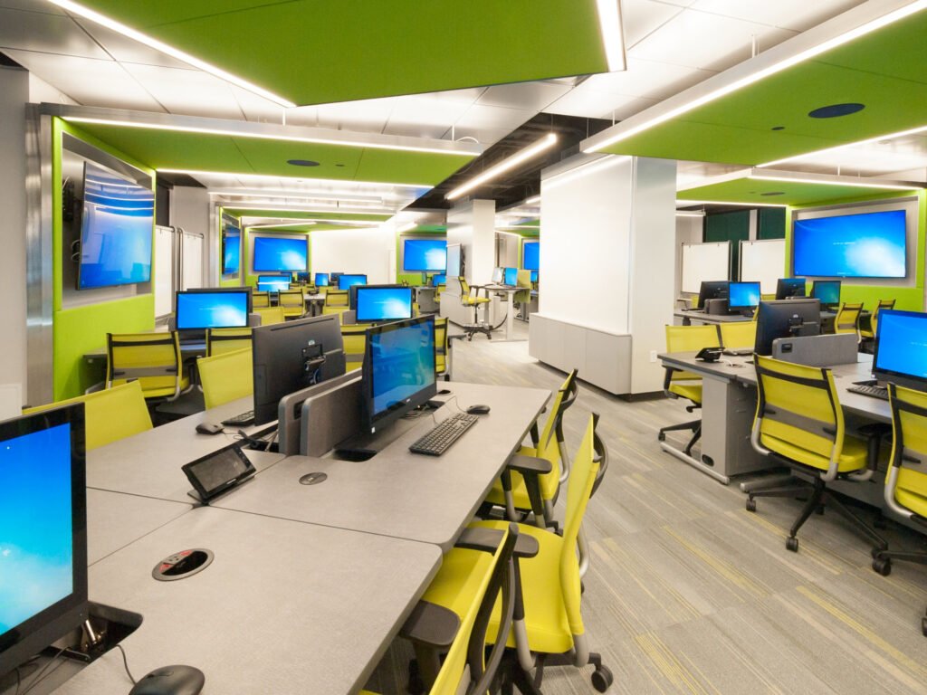 Furniture installation at Rice University featuring the Hide-Away LCD Table and Node.