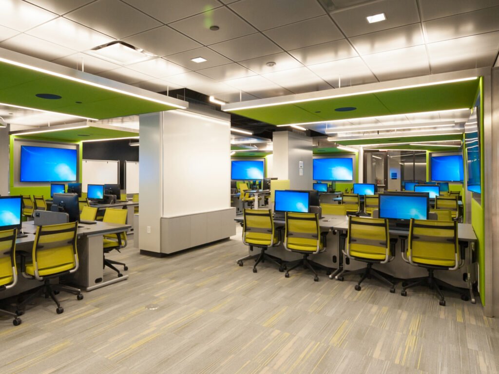 Furniture installation at Rice University featuring the Hide-Away LCD Table and Node.
