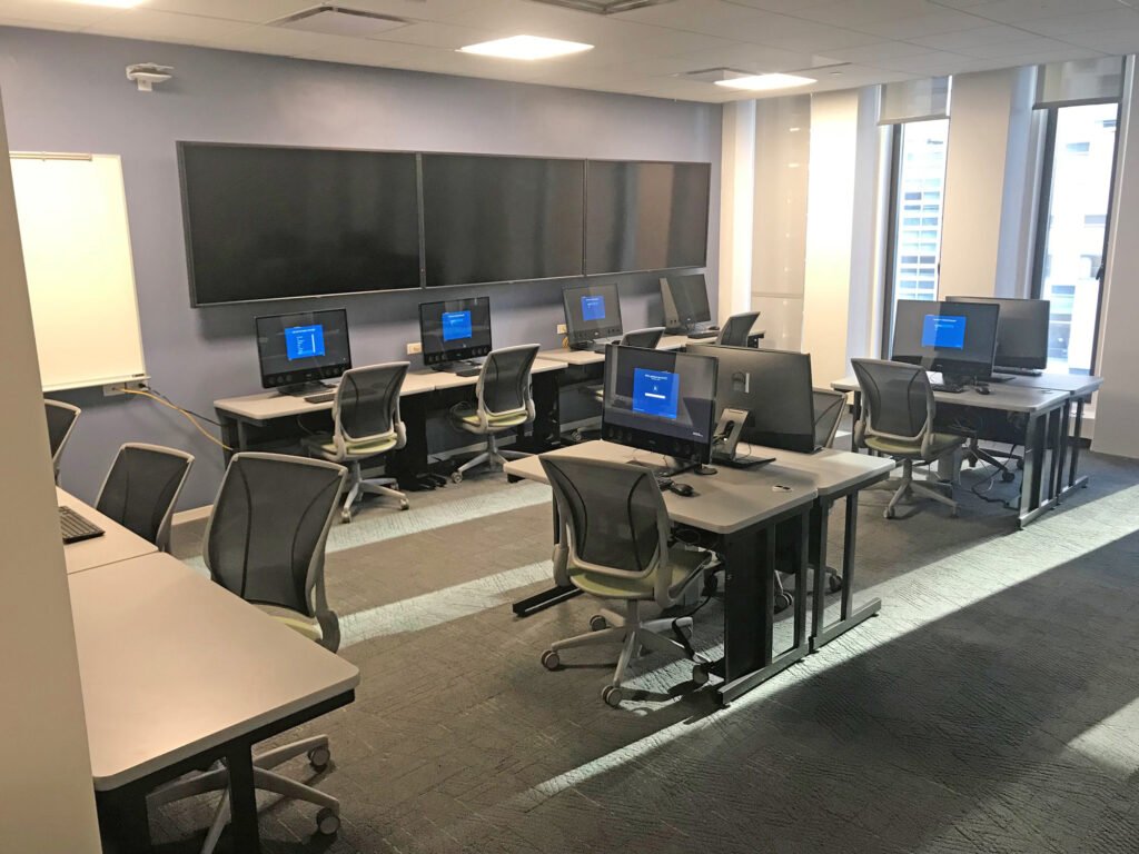 Furniture installation at Fordham University featuring the Node and Basic Table.