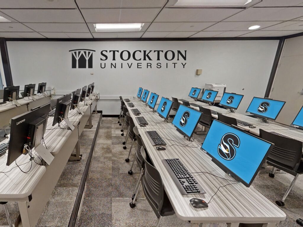 Furniture installation at Stockton University featuring the LCD Secure Table.