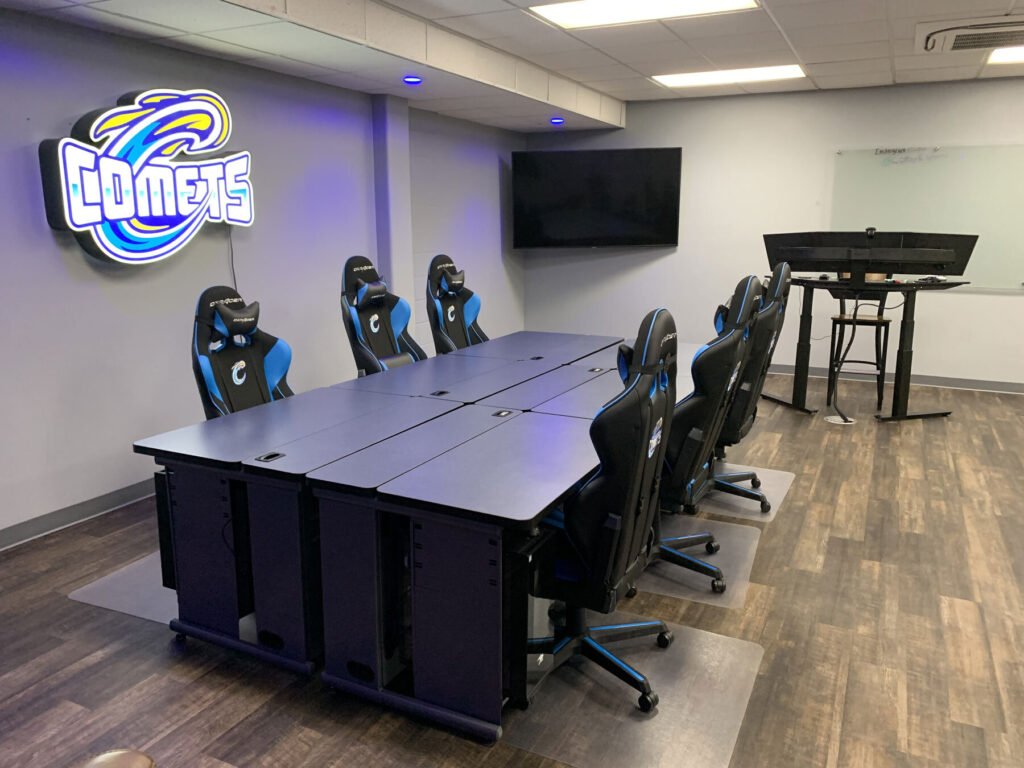 Furniture installation at Cottey College featuring the Hide-Away LCD Table and RACK2 Fixed CPU Holder.