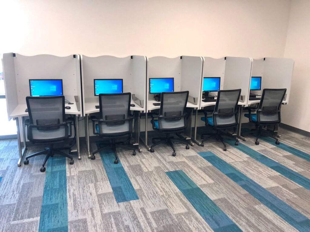 Computer Comforts' PV Testing Carrels designed for Pearson VUE Certified Testing Centers