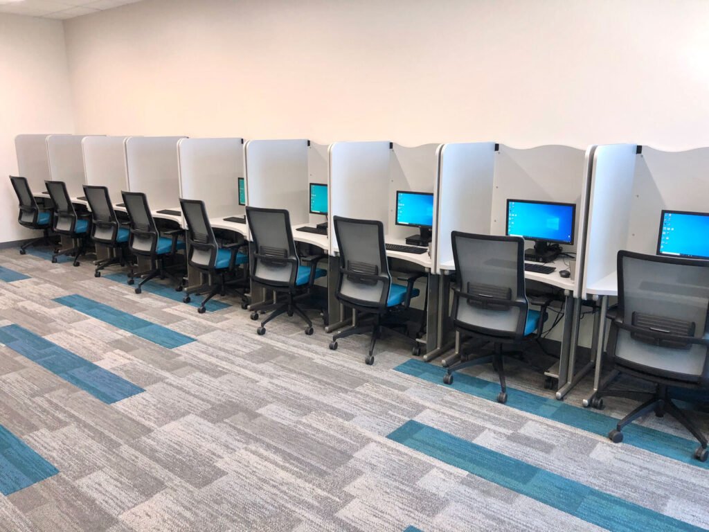 Computer Comforts' PV Testing Carrels designed for Pearson VUE Certified Testing Centers