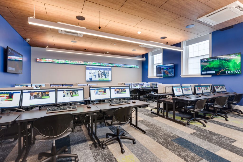 Furniture installation at Drew University featuring the Split Level Table and CPU Bay.