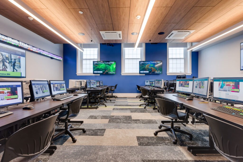 Furniture installation at Drew University featuring the Split Level Table and CPU Bay.