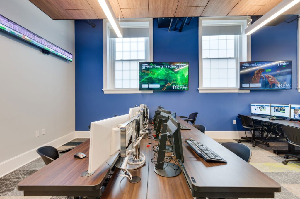 Furniture installation at Drew University featuring the Split Level Table and CPU Bay.