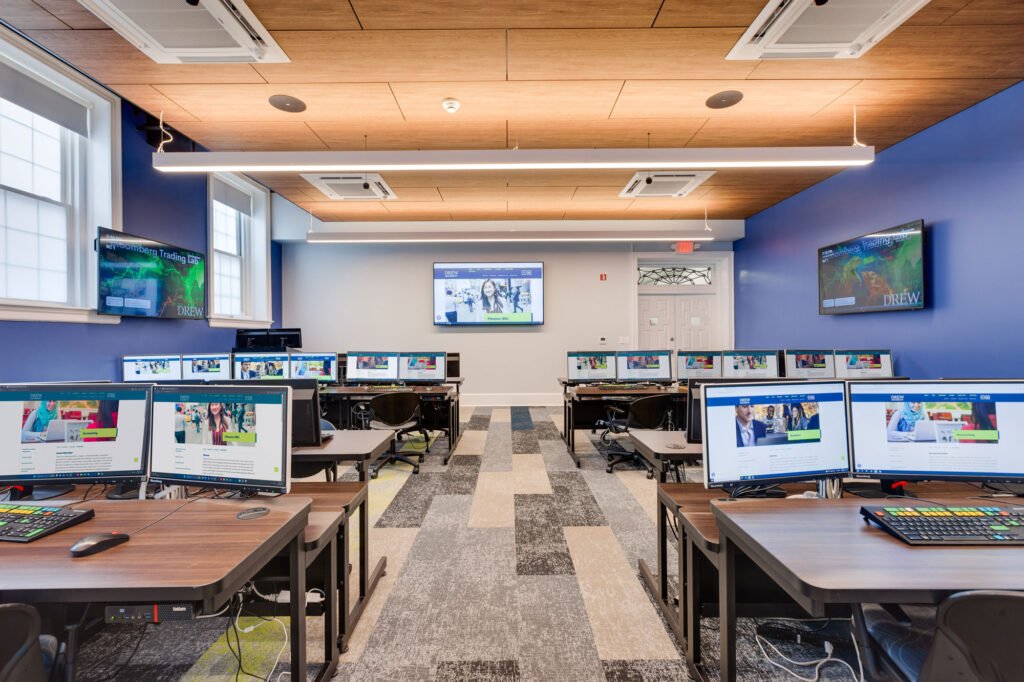 Furniture installation at Drew University featuring the Split Level Table and CPU Bay.