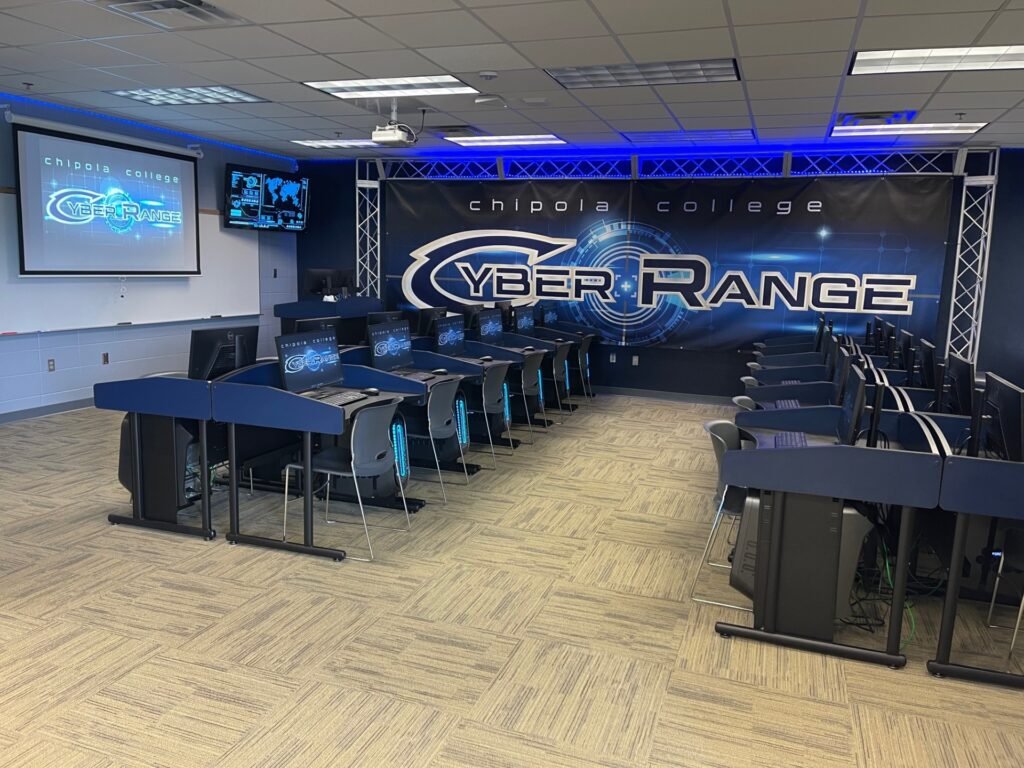 Furniture installation at Chipola College featuring the MOBA Esports Table and RACK2 Fixed CPU Holder.