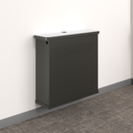 AV Hub finish sample with White laminate, Graphite edge, and Graphite painted base.