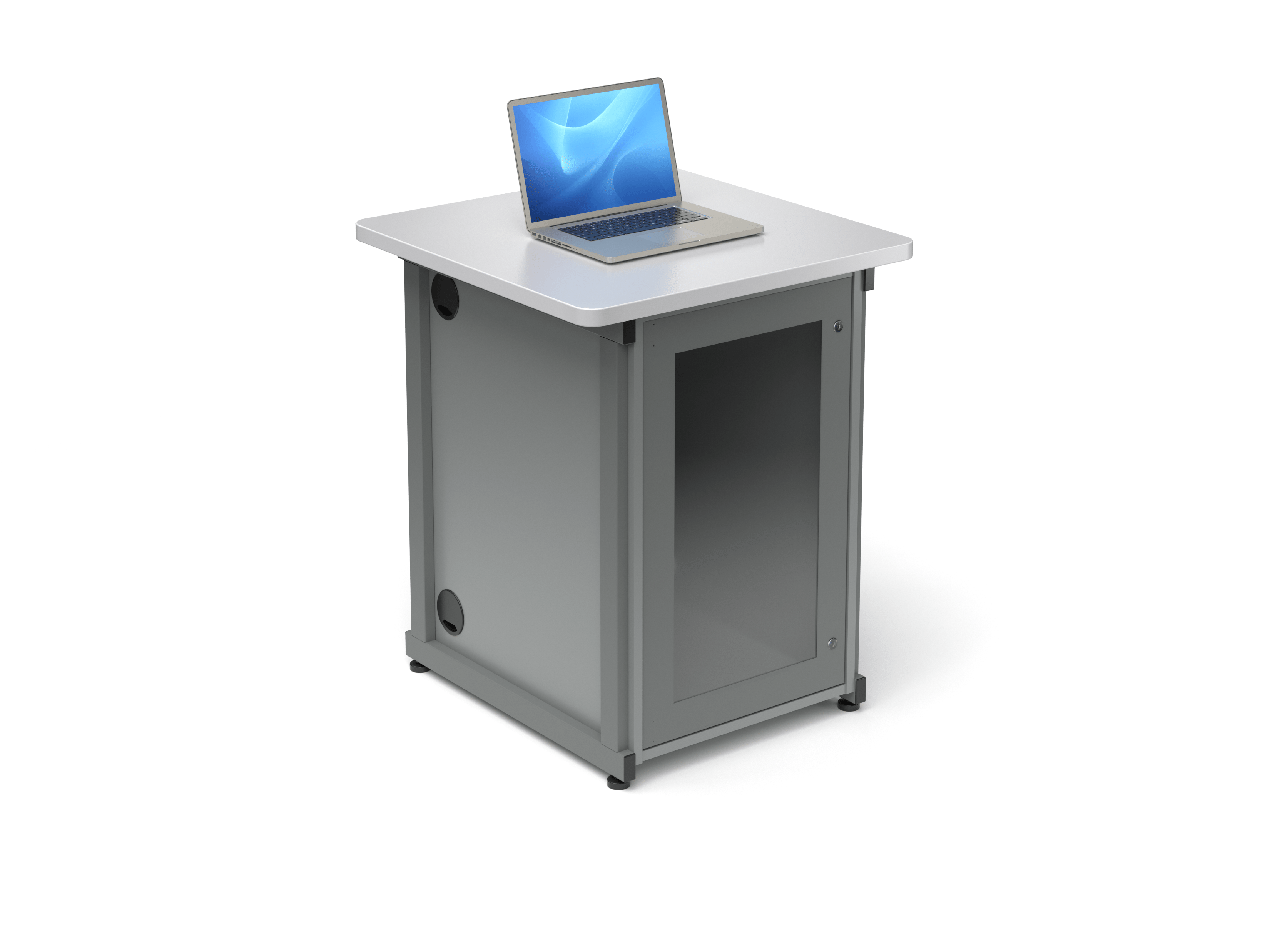 Front View of Space Saver Lectern with Georgian Grey Paint and North Sea Rack Box Cabinet.