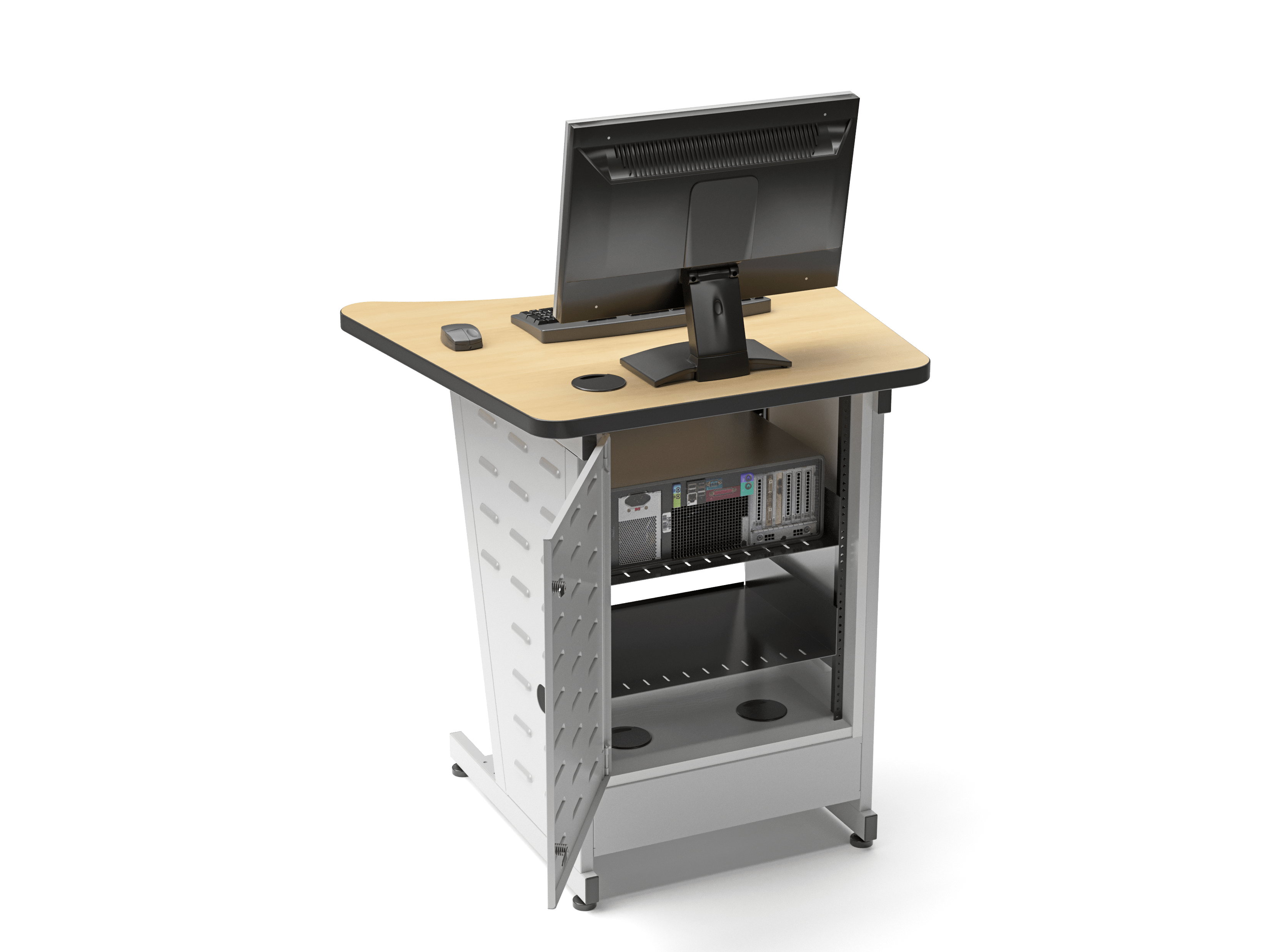 Computer Comforts Active Lectern with rear rack door open