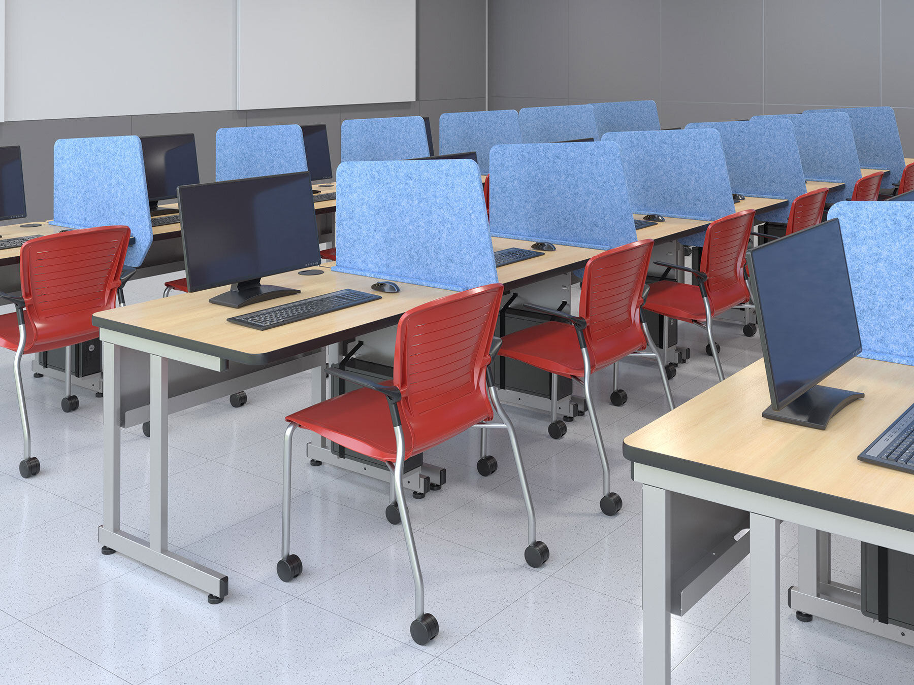 Computer Comforts basic student table with divider panels for computer labs and classrooms