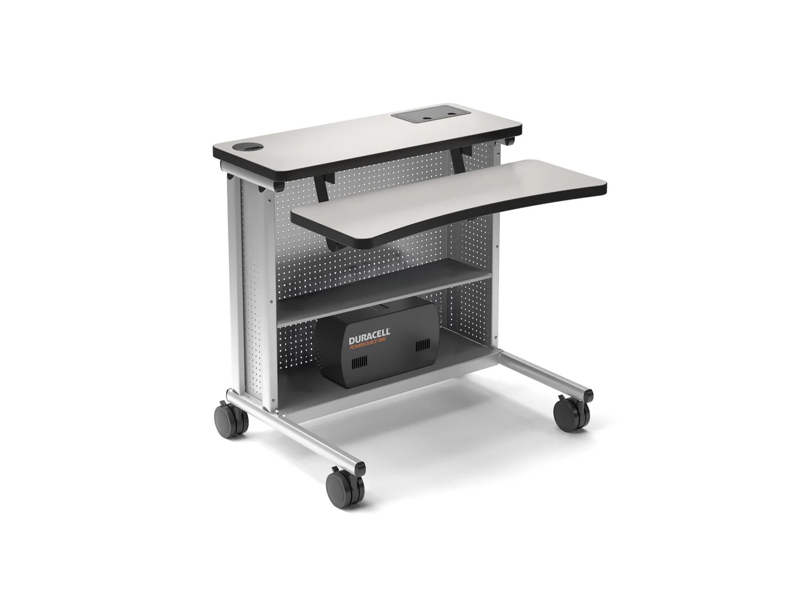 Teaching lectern with shelves and optional portable power — classroom mobile AV workstation