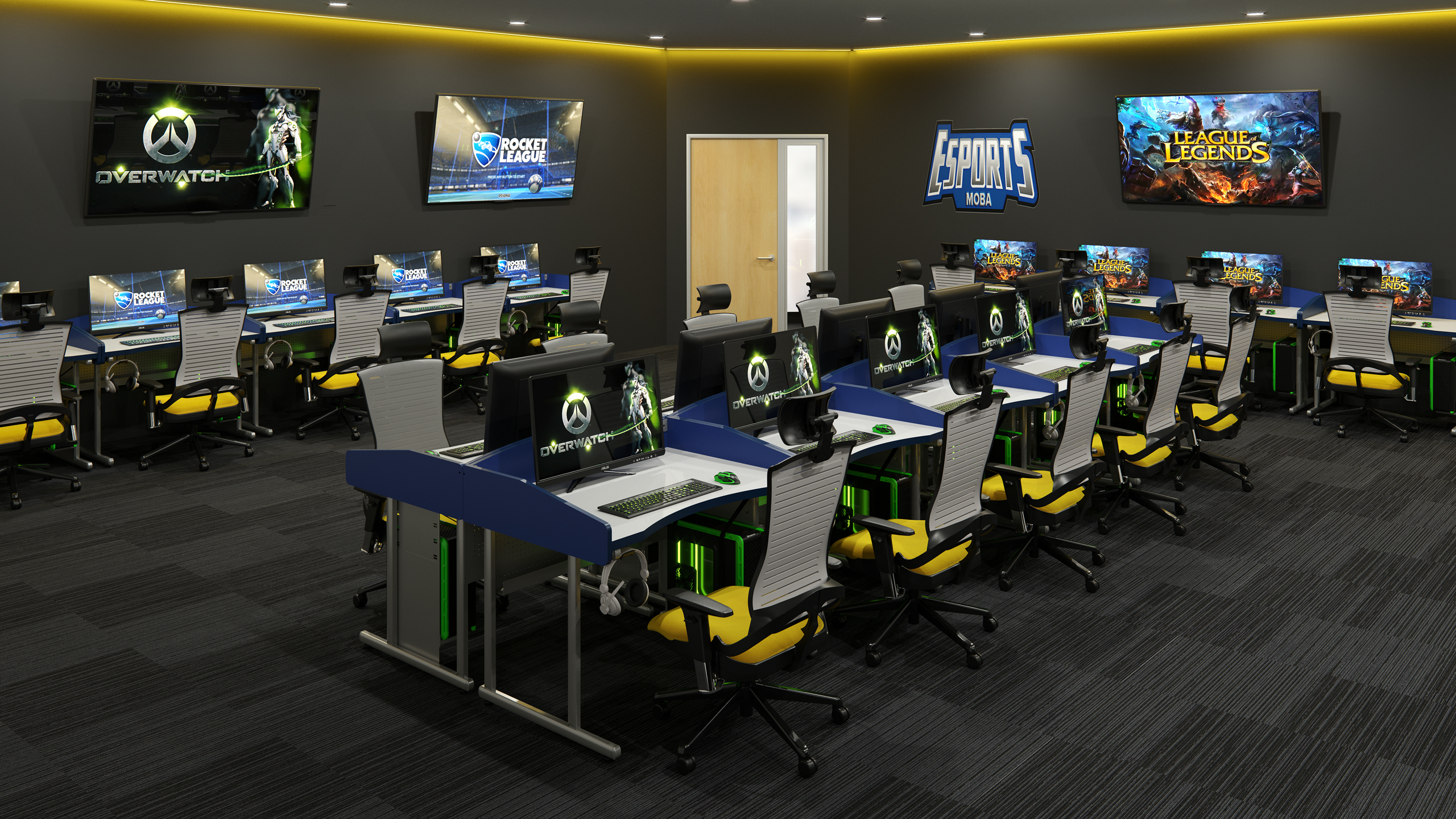 Classroom featuring the MOBA Esports Table by Computer Comforts, Inc.