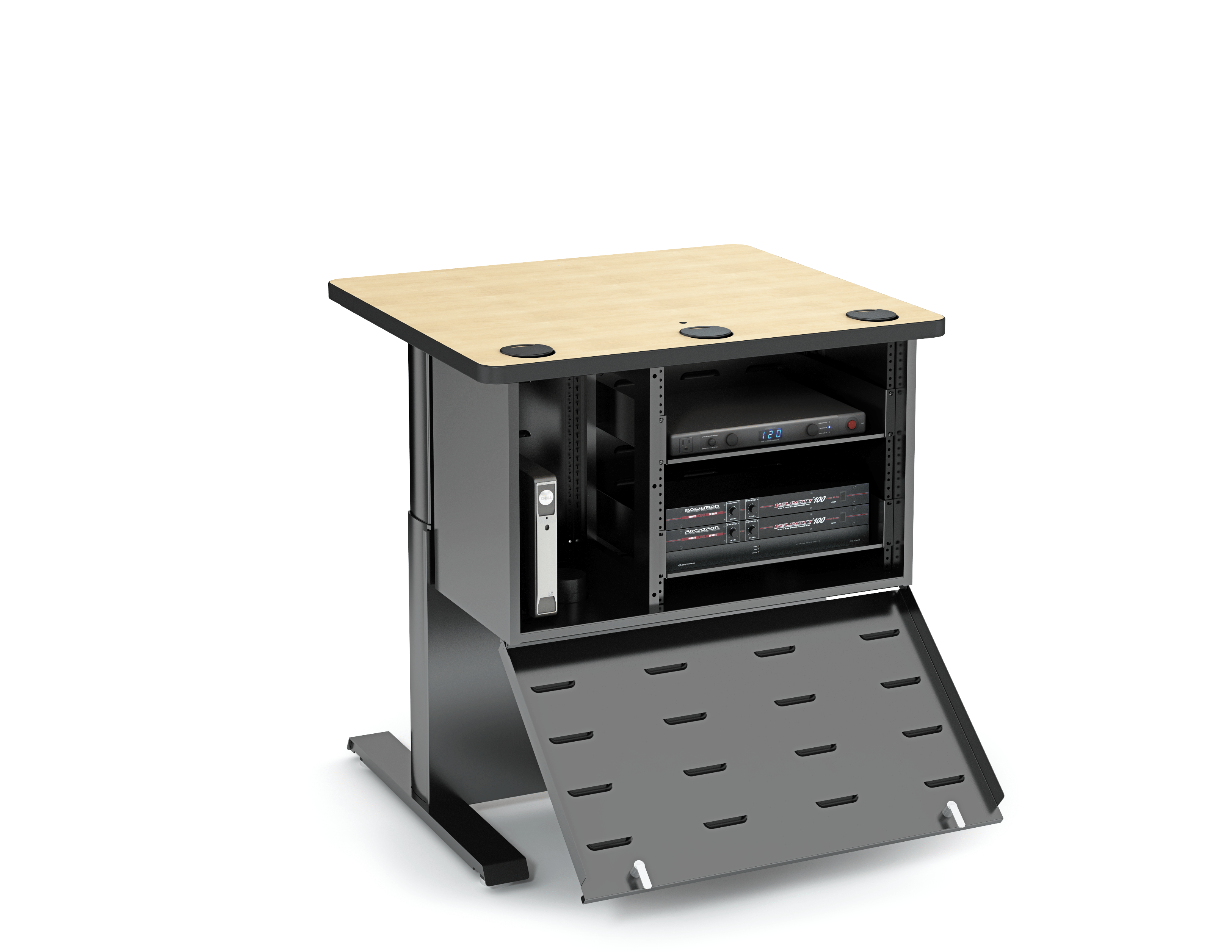 Computer Comforts Power Lift AV height adjustable lectern with 10U AV Cabinet