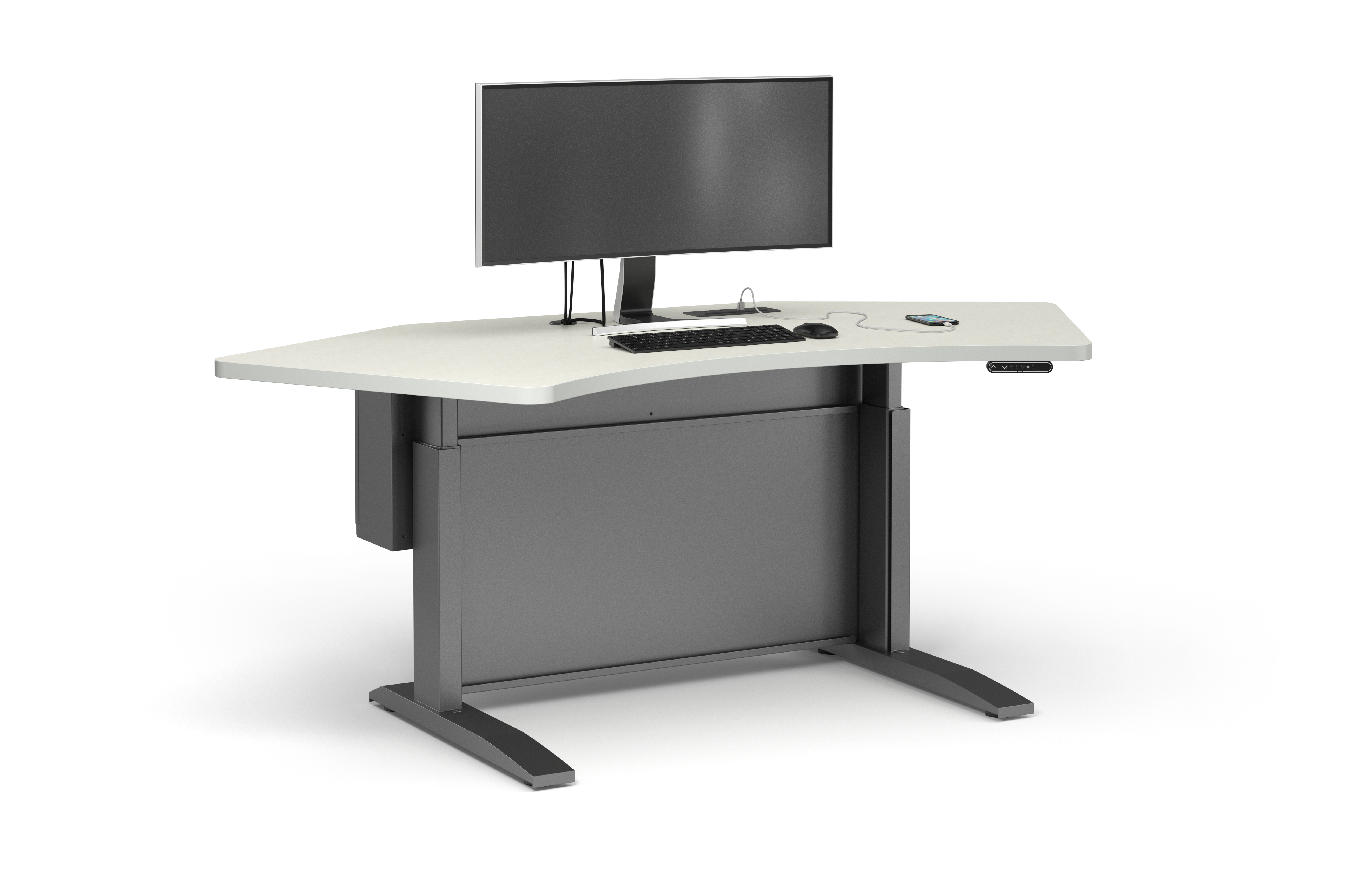 Computer Comforts Power Lift Command adjustable height table with electronics bay