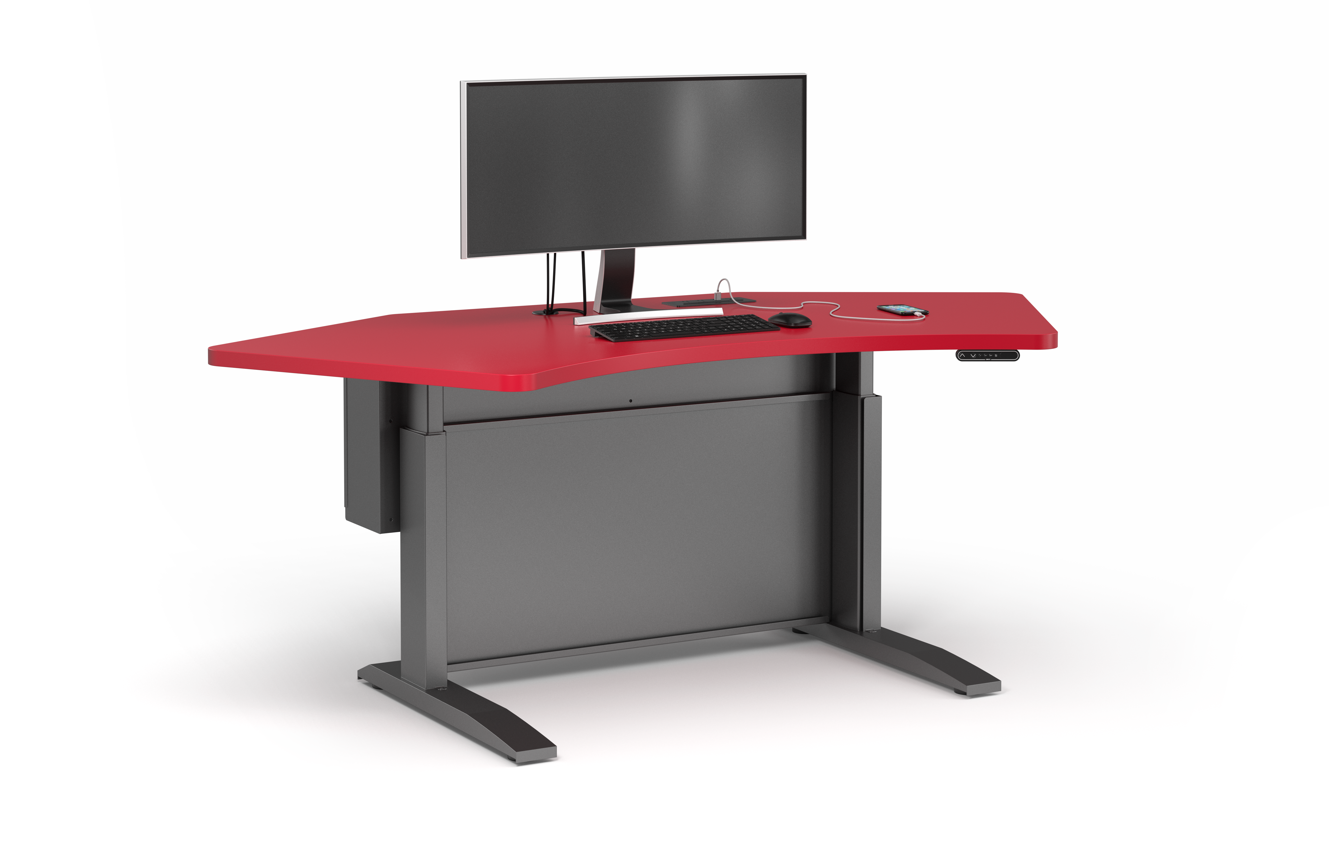 Computer Comforts Power Lift Command adjustable height table with electronics bay